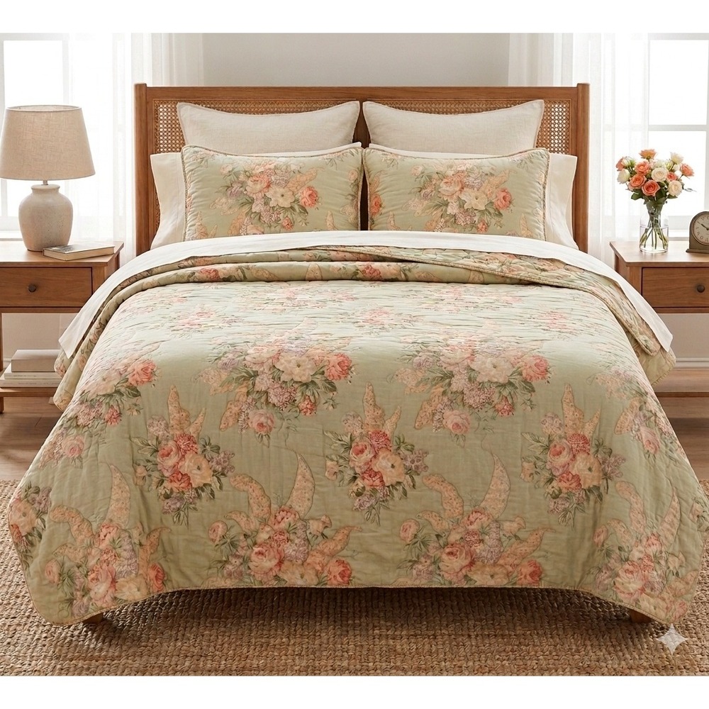 Calico Corners Floral Quilted Bedspread Full Queen Comforter Cottagecore Country